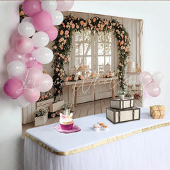 Lofaris Elegant Floral Arch Wedding Backdrop with Peach Roses and Rustic Wood Photo Booth Prop for Bridal Shower and Party Decoration