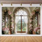 Lofaris Elegant Floral Arch Window Photography Backdrop Romantic Studio Background for Wedding Photoshoot and Event Decor