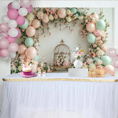 Lofaris Elegant Floral Baby Shower Backdrop with Pink and Mint Balloons Charming Photography Background for Party Decor