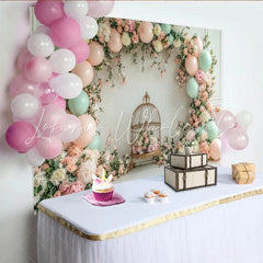 Lofaris Elegant Floral Baby Shower Backdrop with Pink and Mint Balloons Charming Photography Background for Party Decor