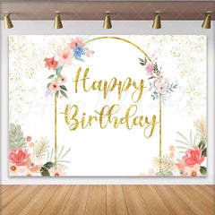 Lofaris Elegant Floral Gold Arch Birthday Backdrop Pink and Blue Flower Glitter Party Decoration for Women