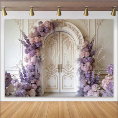 Lofaris Elegant Floral Photography Backdrop with Ornate Arch Door Purple and Pink Flowers Studio Background for Wedding Photoshoot