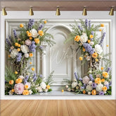 Lofaris Elegant Floral Photography Backdrop with White Arch and Columns Pastel Flowers for Studio Photoshoot and Event Decor