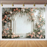 Lofaris Elegant Floral Photography Backdrop with White Arch and Pink Roses Romantic Studio Background for Wedding or Portrait Photos