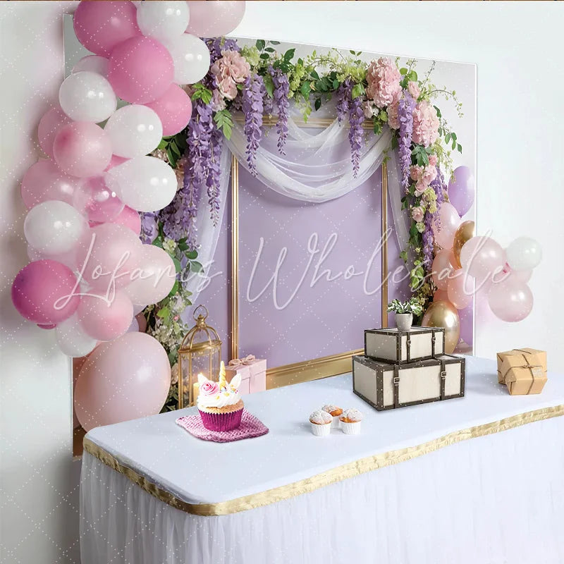 Lofaris Elegant Floral Photography Backdrop with Wisteria and Hydrangeas Luxurious Studio Background for Party Decor and Photoshoots