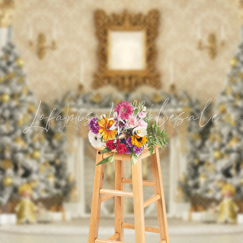 Lofaris Elegant Floral Print Wall Xmas Fireplace Backdrop