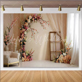 Lofaris Elegant Floral Room Set Backdrop Cream Chair and Arch Flower Photography Background