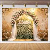 Lofaris Elegant Floral Wedding Backdrop with Pink Roses and Mr and Mrs Sign Beautiful Wedding Cake Background for Romantic Event Photography