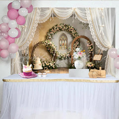 Lofaris Elegant Floral Wedding Backdrop with Stained Glass Window and Sheer Drapes Romantic Photography Background for Event Decor