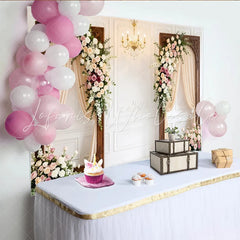 Lofaris Elegant Floral Wedding Photography Backdrop Ornate Wooden Frames and Drapes Romantic Photo Booth for Bridal Shower Event