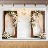 Lofaris Elegant Floral Wedding Photography Backdrop Ornate Wooden Frames and Drapes Romantic Photo Booth for Bridal Shower Event