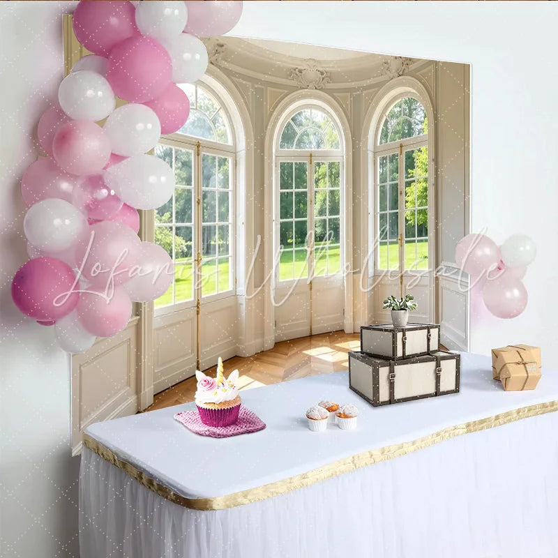 Lofaris Elegant French Window Photography Backdrop with Natural Green View Luxurious Room Interior Background for Studio Portrait