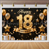 Lofaris Elegant Gold 18th Happy Birthday Backdrop Golden Star Balloons and Gift Boxes Background Milestone Decor