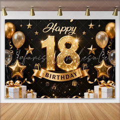 Lofaris Elegant Gold 18th Happy Birthday Backdrop Golden Star Balloons and Gift Boxes Background Milestone Decor