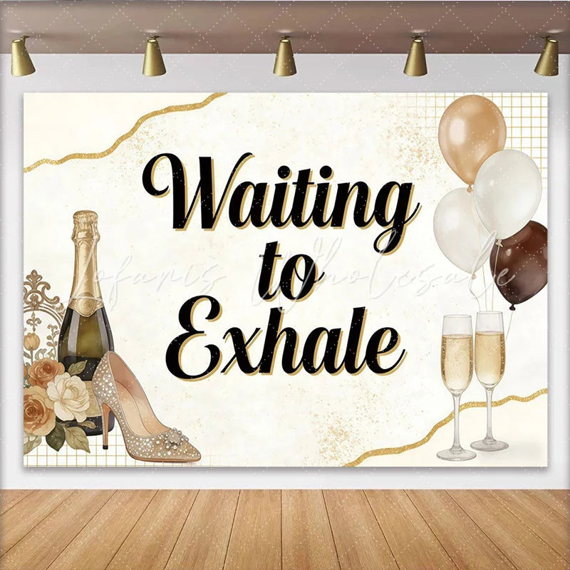 Lofaris Elegant Gold and Cream Birthday Backdrop with Champagne and Balloons Sparkling High Heel Photo Background for Women’s Party Decor