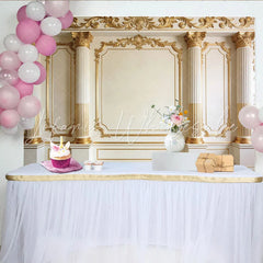 Lofaris Elegant Gold Column Photography Backdrop with Ornate Moldings Luxurious Studio Background for Professional Portrait.