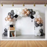 Lofaris Elegant Graduation Backdrop with White Grey and Rose Gold Balloons Stylish Party Decor for Ceremony Photoshoot