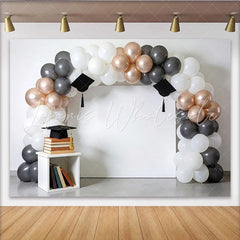 Lofaris Elegant Graduation Backdrop with White Grey and Rose Gold Balloons Stylish Party Decor for Ceremony Photoshoot