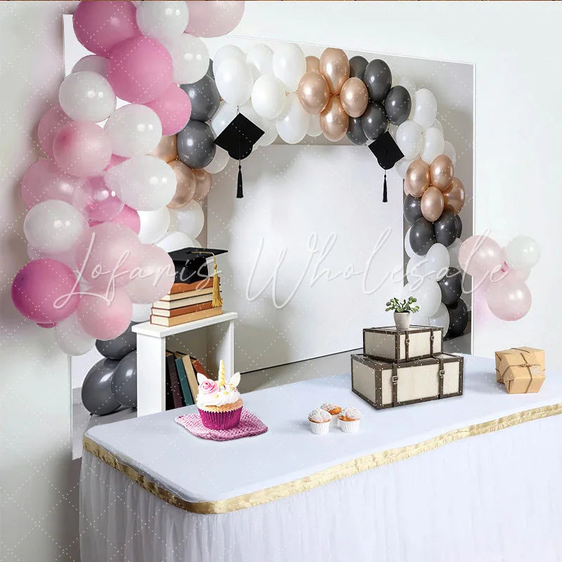Lofaris Elegant Graduation Backdrop with White Grey and Rose Gold Balloons Stylish Party Decor for Ceremony Photoshoot