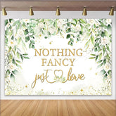 Lofaris Elegant Greenery Wedding Backdrop with White Roses and Gold Glitter Nothing Fancy Just Love Photography Background