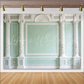 Lofaris Elegant Light Green Classical Architecture Photography Backdrop White Columns and Ornate Moldings Studio Background for Portraits