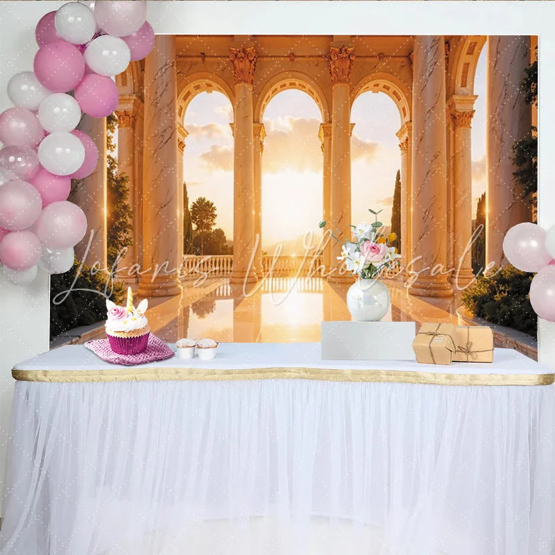Lofaris Elegant Marble Column Architecture Photography Backdrop Scenic Golden Hour Background for Studio Portrait and Event Decor