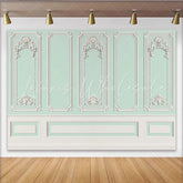 Lofaris Elegant Mint Green Classical Molding Photography Backdrop Luxurious Wainscoting Wall Background for Portrait Photoshoot