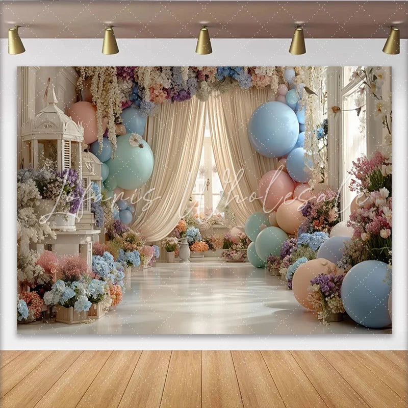 Lofaris Elegant Pastel Floral Balloon Photography Backdrop for Studio Dreamy Romantic Photo Background for Wedding Baby Shower Party