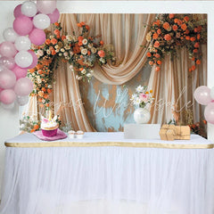 Lofaris Elegant Peach and Orange Floral Wedding Backdrop Draped Fabric Rustic Wall Photo Background.