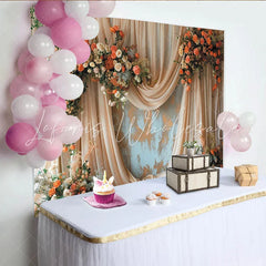 Lofaris Elegant Peach and Orange Floral Wedding Backdrop Draped Fabric Rustic Wall Photo Background.