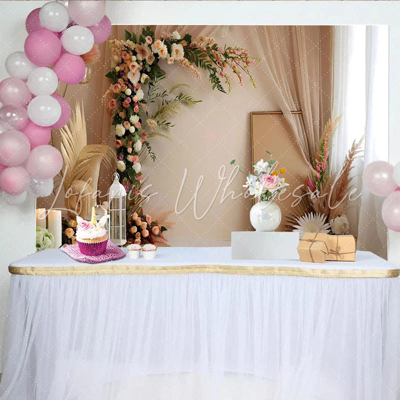 Lofaris Elegant Peach Floral Room Set Backdrop Lantern and Flower Vine Photography Background