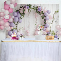Lofaris Elegant Pink and Lavender Floral Balloon Arch Birthday Backdrop Charming Photo Booth Background for Girls Party Decoration