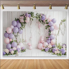 Lofaris Elegant Pink and Lavender Floral Balloon Arch Birthday Backdrop Charming Photo Booth Background for Girls Party Decoration