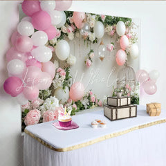 Lofaris Elegant Pink and White Floral Photography Backdrop with Balloons Beautiful Studio Background for Portrait and Event Decor