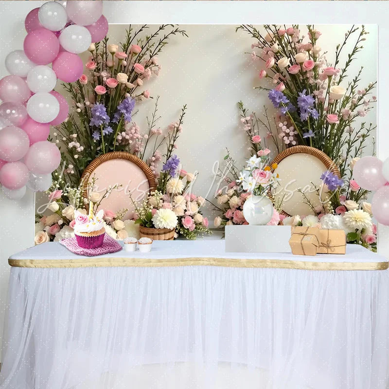 Lofaris Elegant Pink and White Floral Photography Backdrop with Lavender Flowers Beautiful Spring Photo Background for Wedding or Party