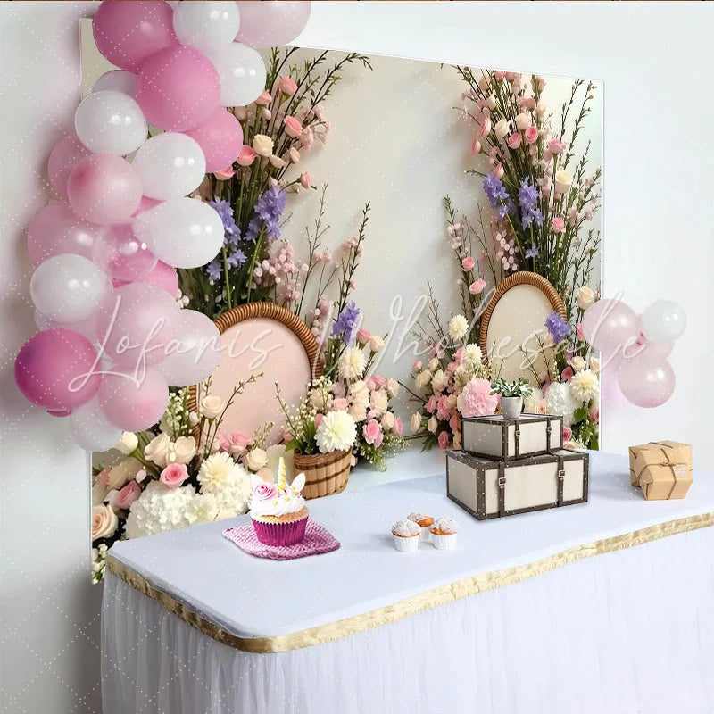 Lofaris Elegant Pink and White Floral Photography Backdrop with Lavender Flowers Beautiful Spring Photo Background for Wedding or Party