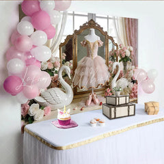 Lofaris Elegant Pink Ballet Photography Backdrop with Swans and Roses Vintage Princess Photo Background for Studio Photoshoot