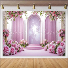Lofaris Elegant Pink Floral Photography Backdrop with Arches and Lush Roses Dreamy Studio Background for Romantic Portrait and Event Decor