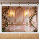 Lofaris Elegant Pink Gold Floral Photography Backdrop with Ornate Molding Luxurious Studio Background for Portrait and Event Photoshoot