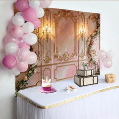 Lofaris Elegant Pink Gold Floral Photography Backdrop with Ornate Molding Luxurious Studio Background for Portrait and Event Photoshoot