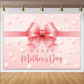 Lofaris Elegant Pink Mothers Day Backdrop with Shimmering Bow and Pearls Celebration Background for Party Decor and Photoshoot