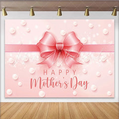 Lofaris Elegant Pink Mothers Day Backdrop with Shimmering Bow and Pearls Celebration Background for Party Decor and Photoshoot