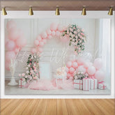 Lofaris Elegant Pink Rose Cake Smash Backdrop Balloon Garland and Gift Box Background Girls Birthday Decor