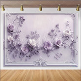 Lofaris Elegant Purple 3D Floral Photography Backdrop Ornate Framed Background for Studio Portrait and Event Decor