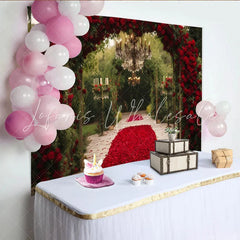 Lofaris Elegant Red Rose Archway and Petal Path Party Backdrop Romantic Wedding Ceremony or Engagement Decor