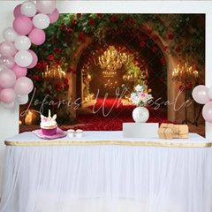 Lofaris Elegant Red Rose Archway and Petals Party Backdrop Romantic Wedding Engagement and Anniversary Decor