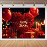 Lofaris Elegant Red Roses Heart Happy Birthday Backdrop with Balloons and Gifts Romantic Celebration Party Decor