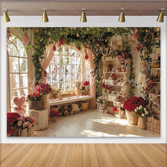 Lofaris Elegant Romantic Red Rose and Green Vine Window Backdrop Floral Room Photography Studio Decor for Portraits