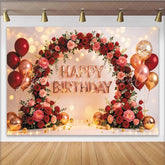 Lofaris Elegant Rose Gold Floral Arch Birthday Backdrop Festive Party Background for Photoshoot and Celebration Decor