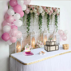 Lofaris Elegant Rustic Floral Photography Backdrop White Wood Wall Background for Wedding Photoshoot and Party Decor